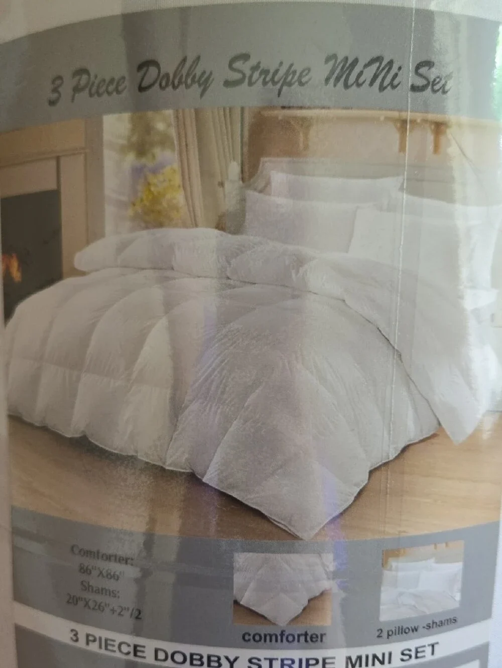 Queen White Dobby Stripe Comforter Set - Soft 3-Piece Set NWT